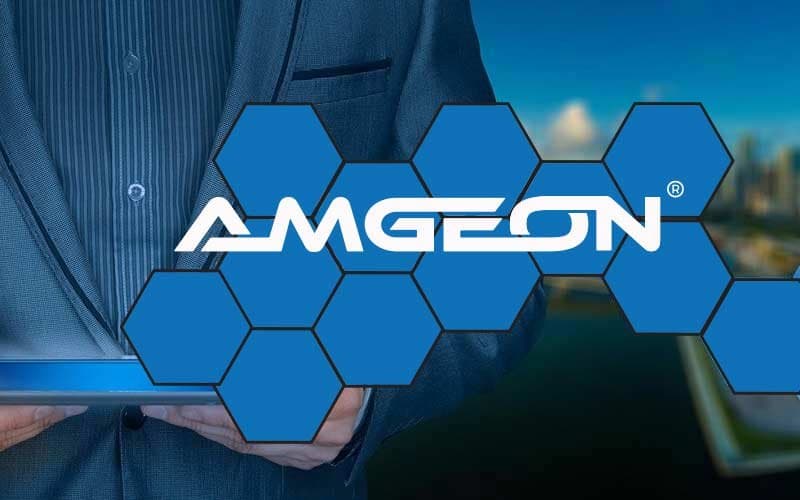 AMGEON-Markenzeichen aus blauen Waben