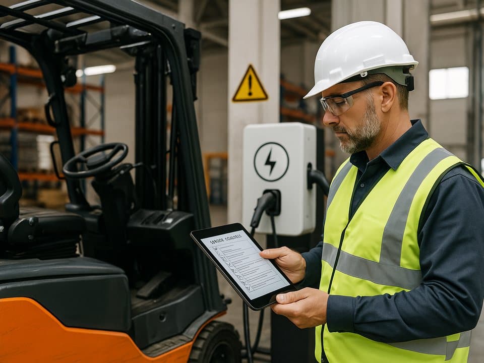 Fachkraft für Arbeitssicherheit mit Schutzhelm bei der Begehung