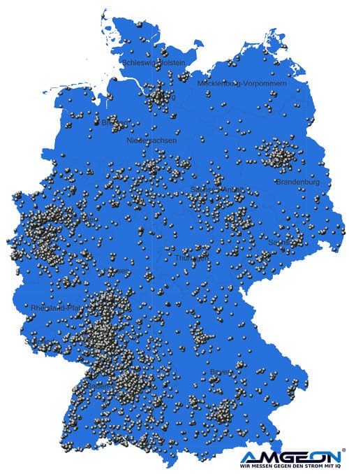Deutschlandkarte mit dem AMGEON-Einsatzgebiet